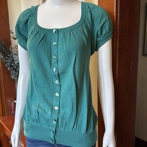 NWT Style&Co size small Green Button-Up Women's Top
